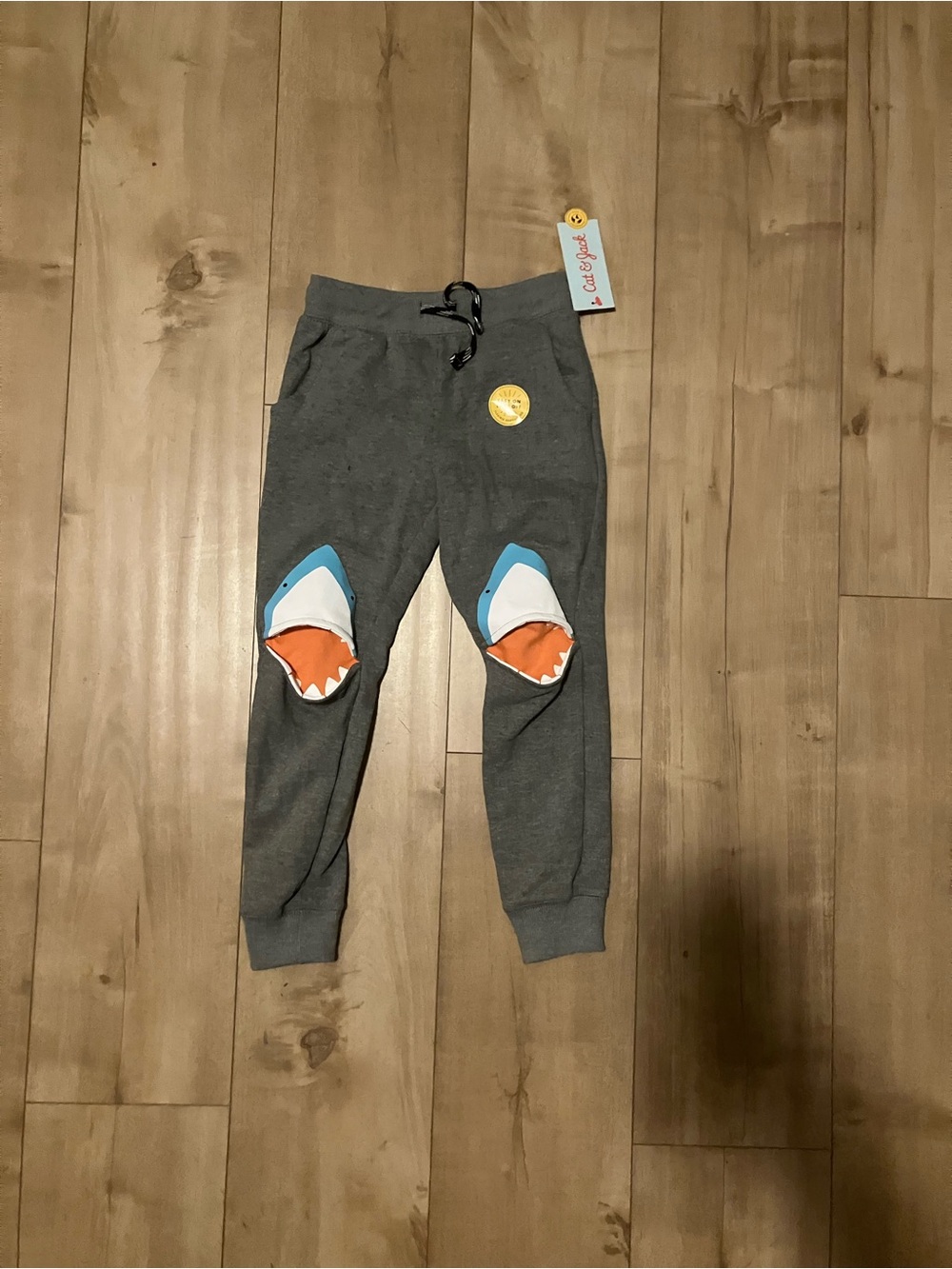 Cat & Jack Gray Joggers with Shark Knee Patches - Blue & Orange Accents